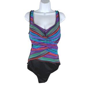 Miraclesuit One Piece Swimsuit Size 16 Striped Colorful Underwire SW-2064
